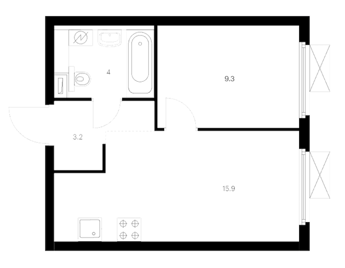 1-комнатная квартира 32.4 м², 12/12 эт., ЖК «Витебский парк»
